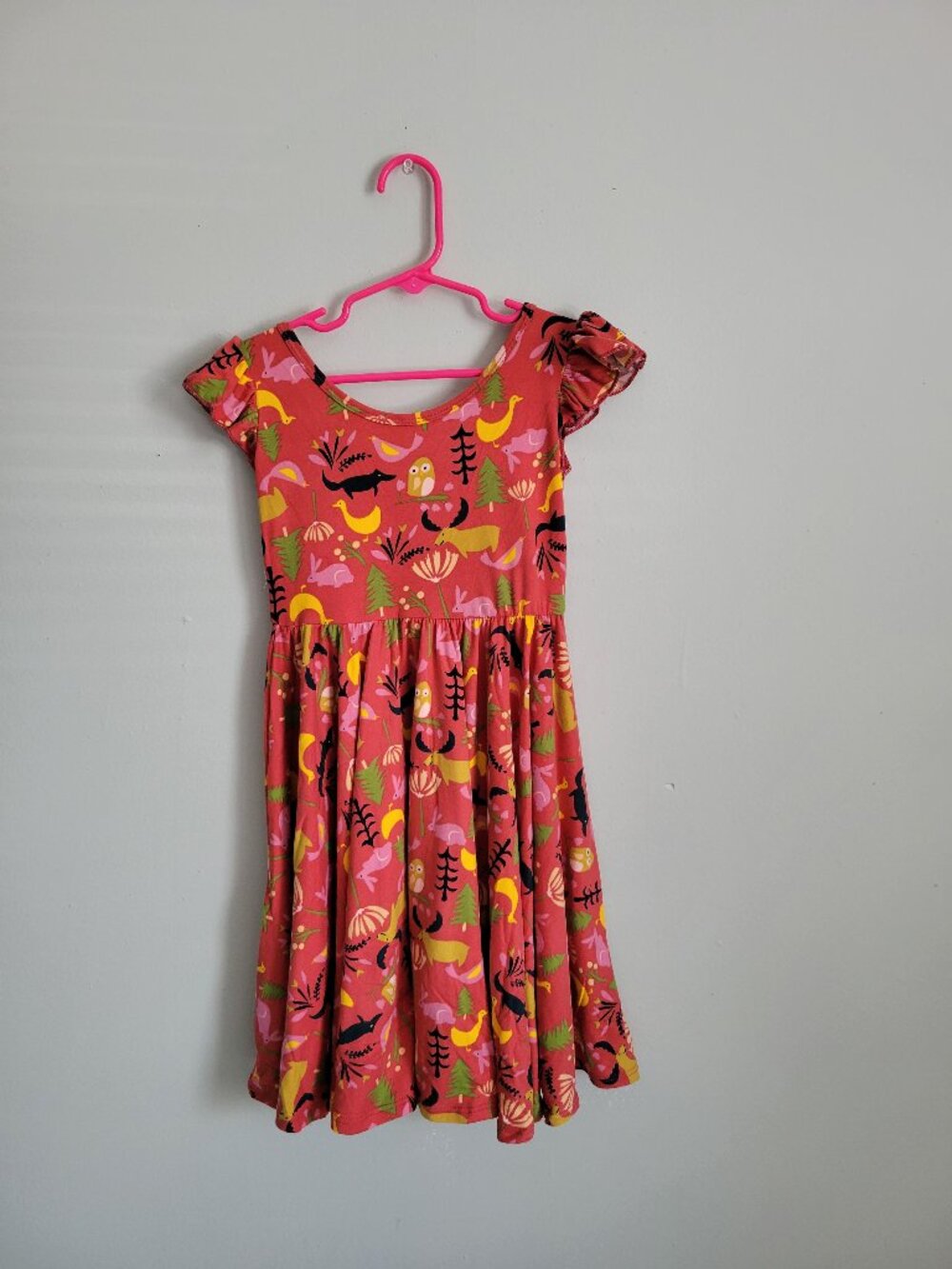 Dot Dot Smile Dress Girl's 5/6 Youth Pink Forest Animals Twirl Empire NWT